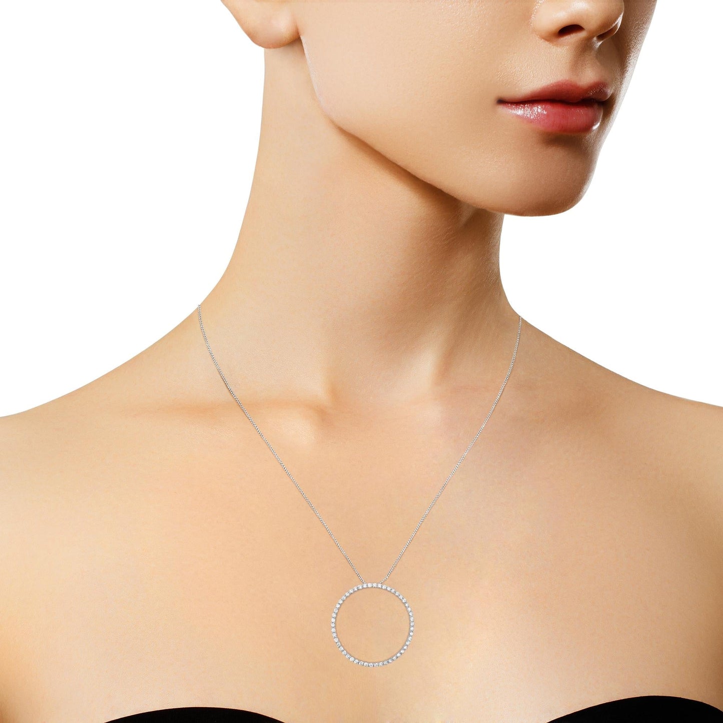.925 Sterling Silver 4 cttw Prong Set, Round-Cut Diamond Open Circle