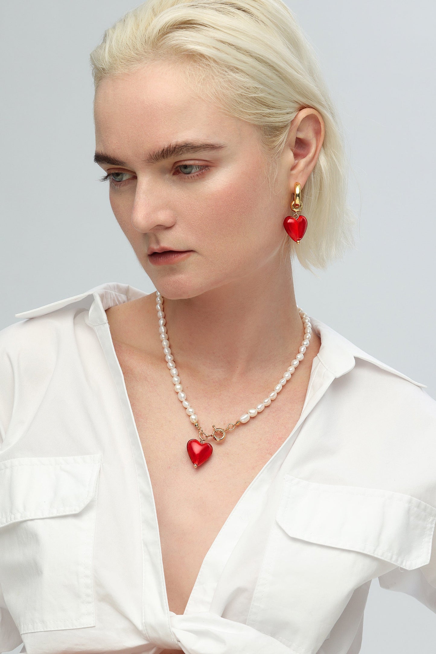 Esm¨¦e Red Glaze Heart Pendant Pearl Necklace